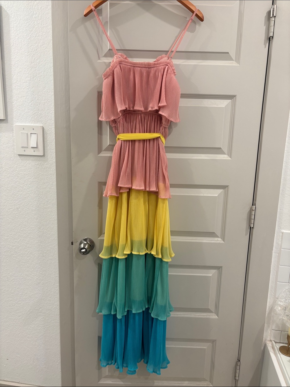 Flying Tomato Pink Yellow Teal Layered Maxi Dress - Picture 5 of 6
